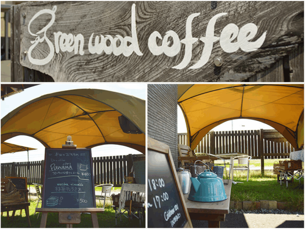greenwoodcoffeeの看板とテラス席