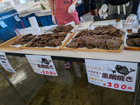 鼠ヶ関イカ・マグロまつり　イカ墨入りの黒たい焼き
