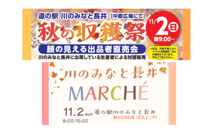 【11/2イベント情報】長井市　道の駅 川のみなと長井「秋の収穫祭」「 マルシェ&音楽祭」 アイキャッチ