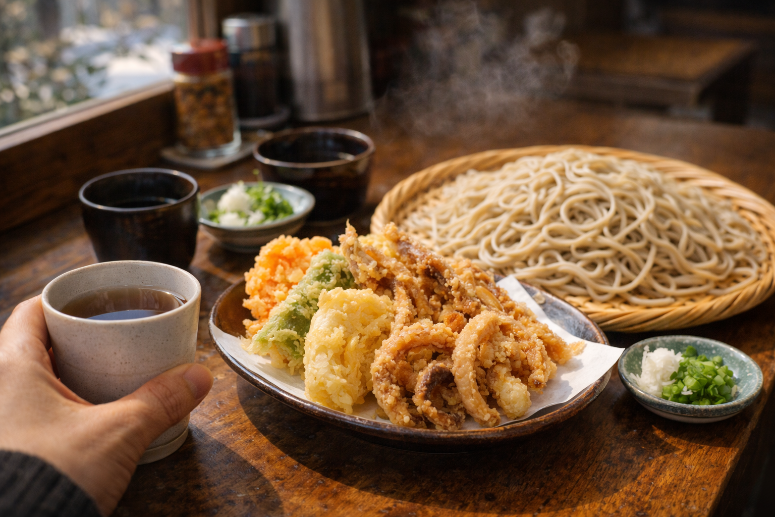 【山形県東根市】蕎麦処 明烏の口コミ・評判・レビューまとめ｜ゲソ天ざるが人気の行列店を地元ブロガーともみさんが実食 アイキャッチ